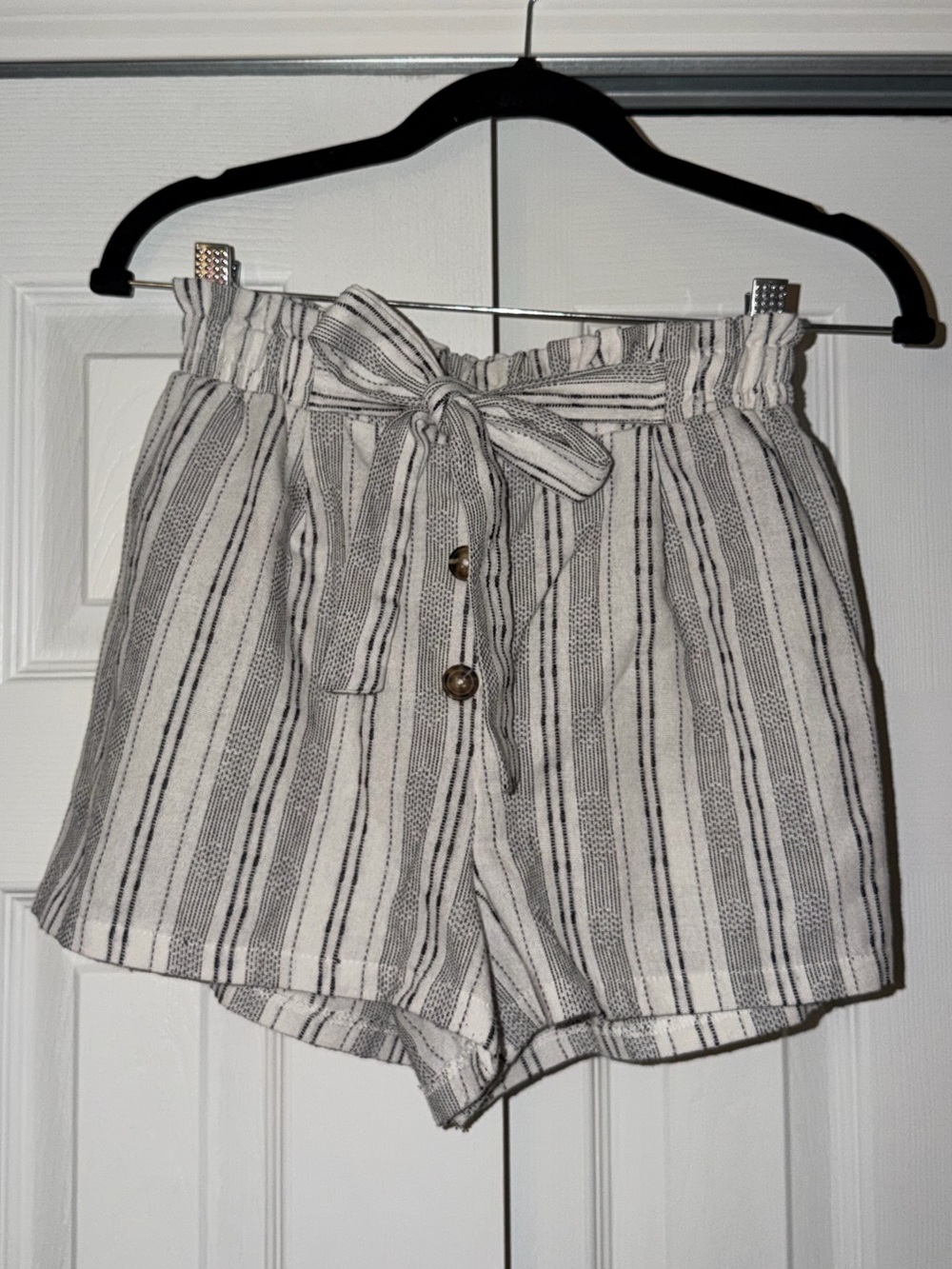 Sienna Sky Beige/White & Black Striped High Waist Paperbag Shorts